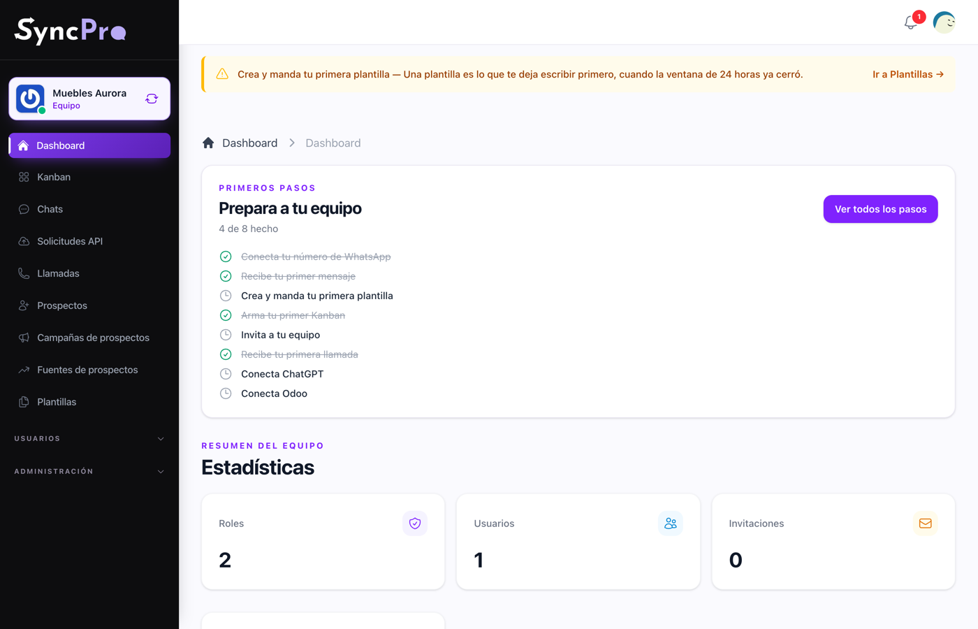 El panel de Sync Pro