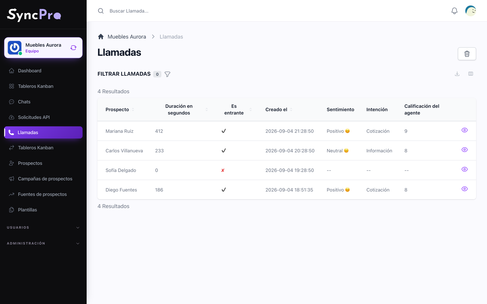 Cada llamada se convierte en un registro